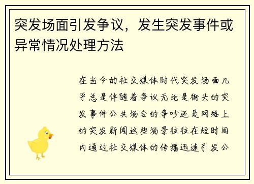 突发场面引发争议，发生突发事件或异常情况处理方法