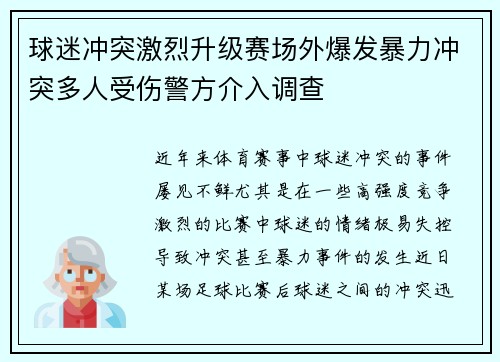 球迷冲突激烈升级赛场外爆发暴力冲突多人受伤警方介入调查