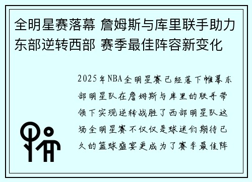 全明星赛落幕 詹姆斯与库里联手助力东部逆转西部 赛季最佳阵容新变化